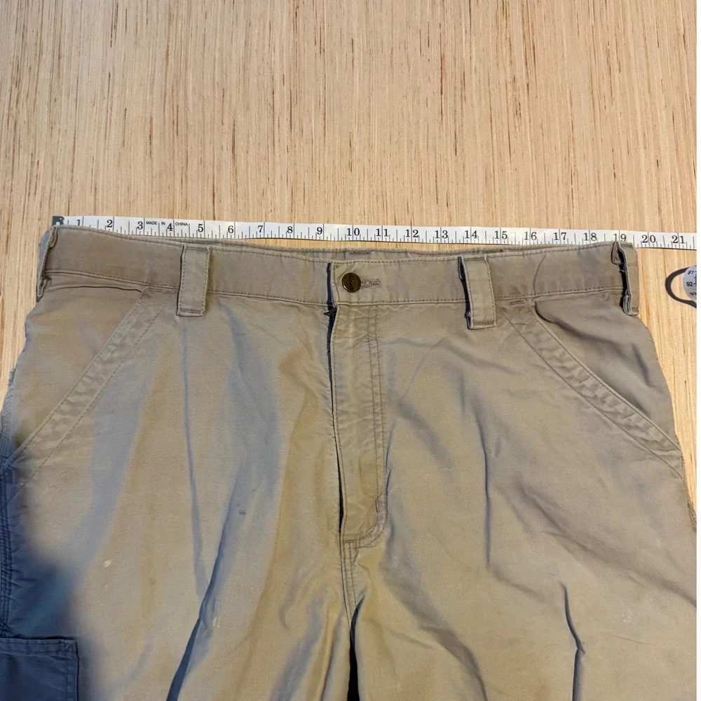 Carhartt Mens Tan Canvas Carpenter Pants 38x34 Workwear Utility Straight Leg